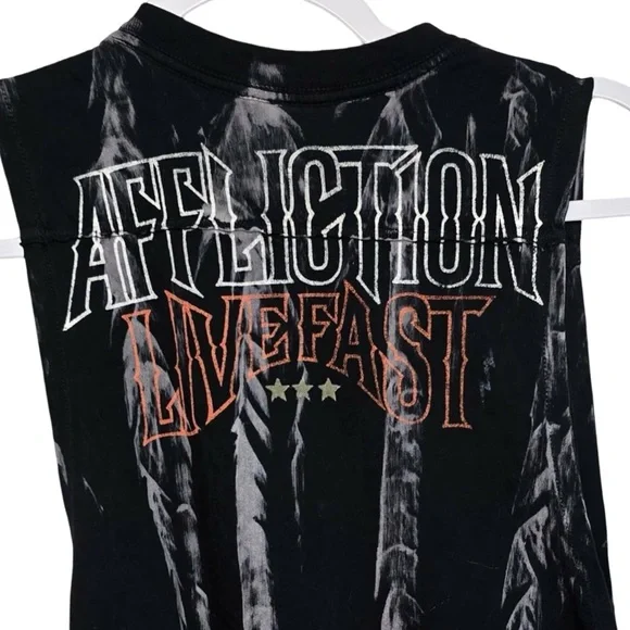 Affliction Live Fast American Metal Eagle Lace-Up Tank Top Black Small USA - Picture 4 of 6